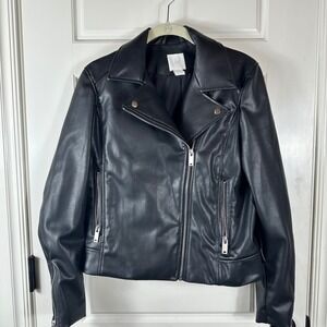 H&M Black Faux Leather‎ Moto Biker Jacket Women's Size S